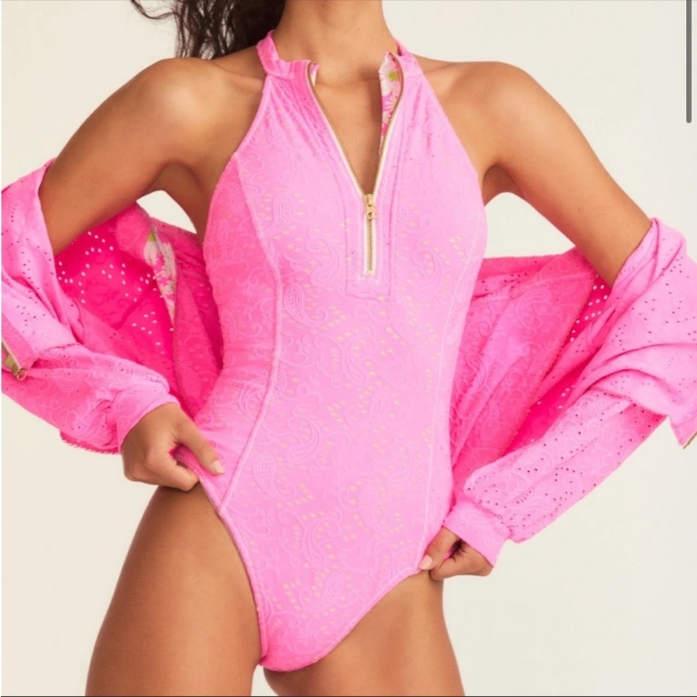 LOVESHACKFANCY X HURLEY - EYELET PAISLEY MODERATE ONE PIECE Cotton Candy